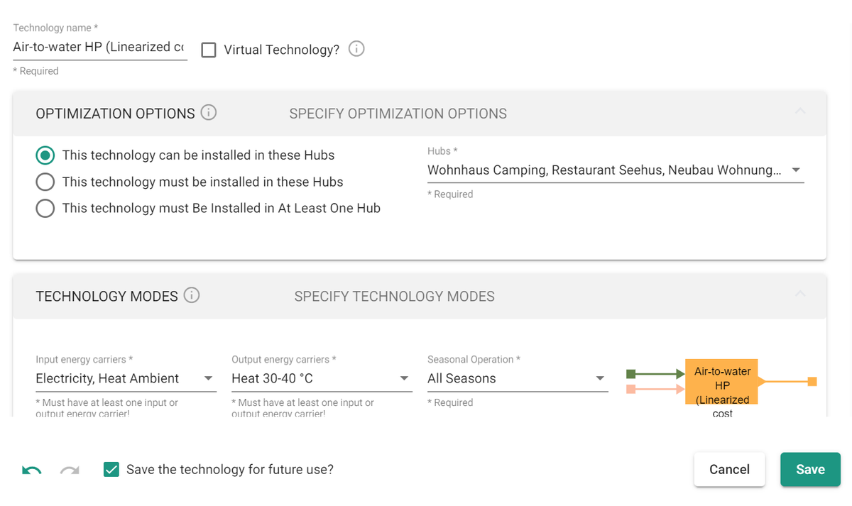 Save the technology for future use checkbox