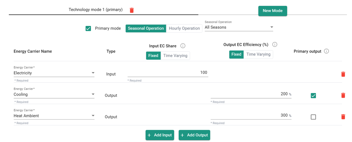 Chiller efficiency entered in the app