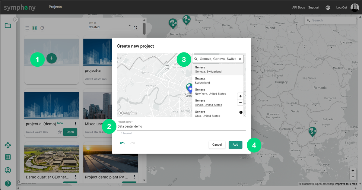 Creating a project by searching for its address