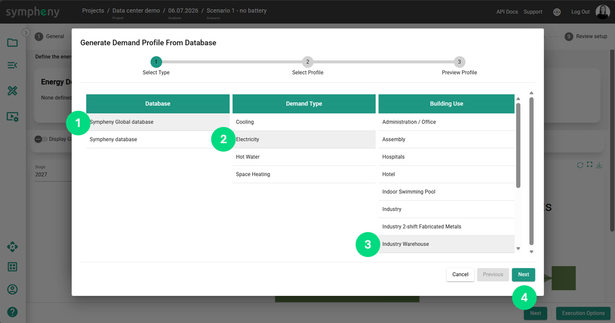 Browsing available building profiles