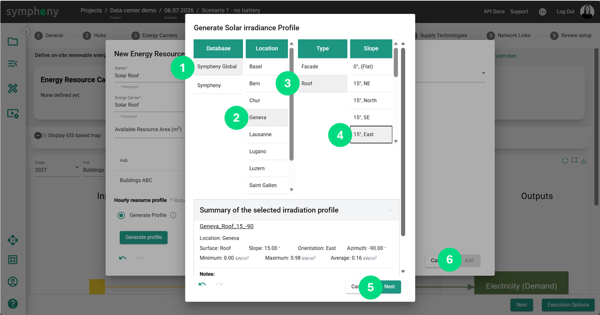 Selecting location, inclination, and orientation