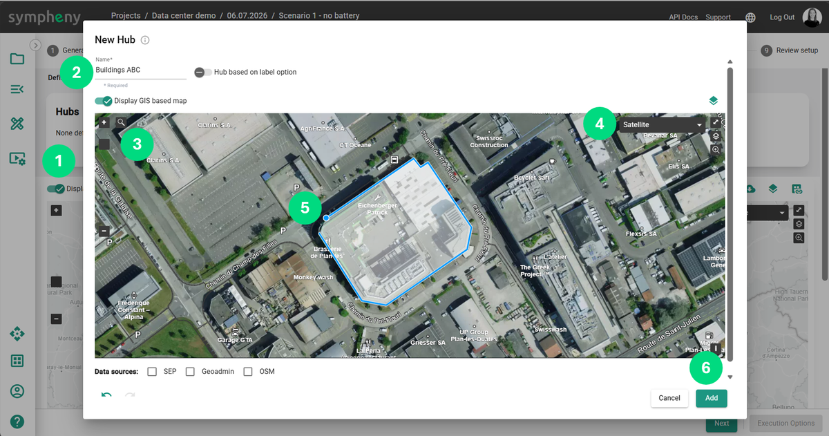 Adding a hub and setting its location