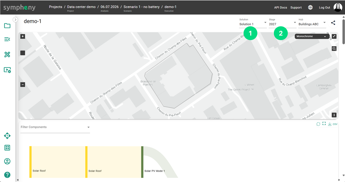 Selecting a solution, stage, and hub