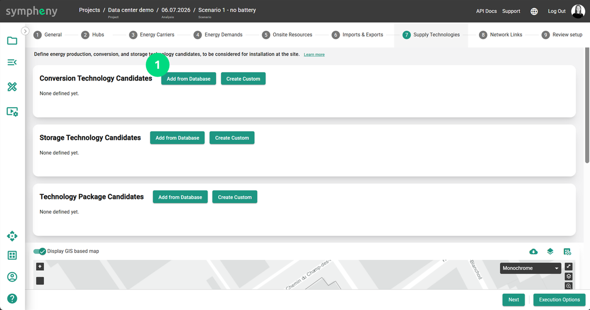 Adding a supply technology from the database