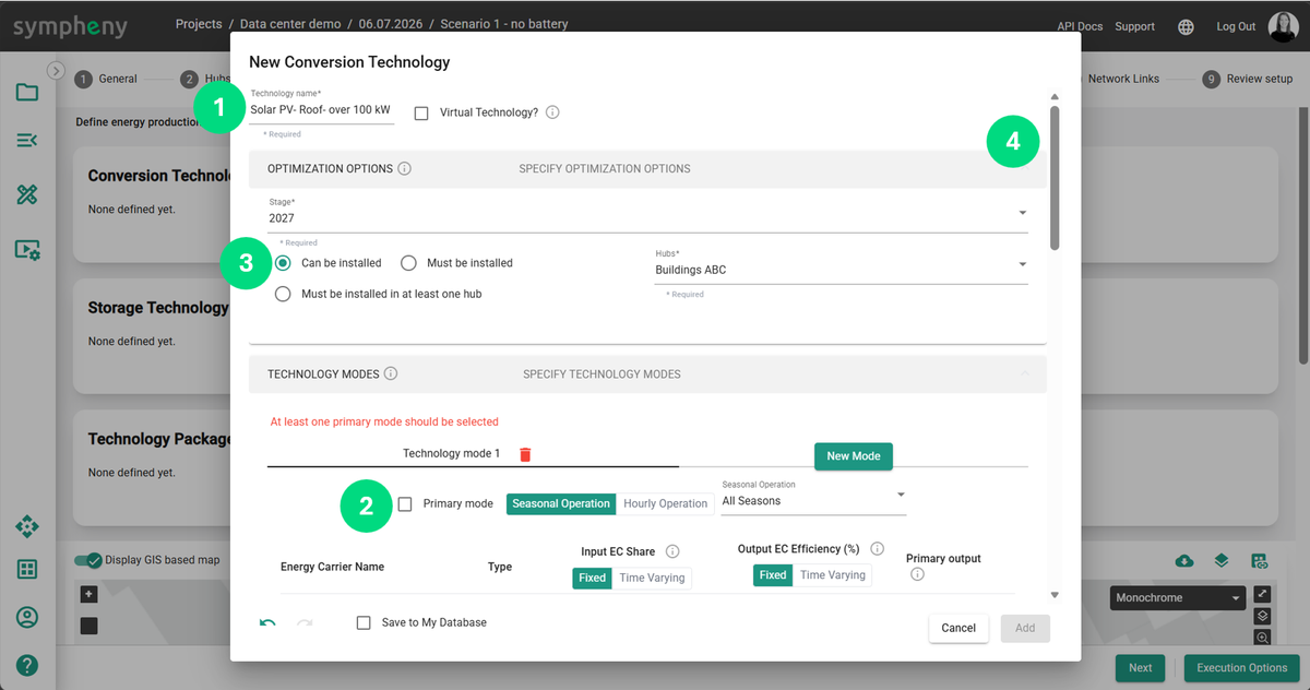 Editing technology parameters and primary mode