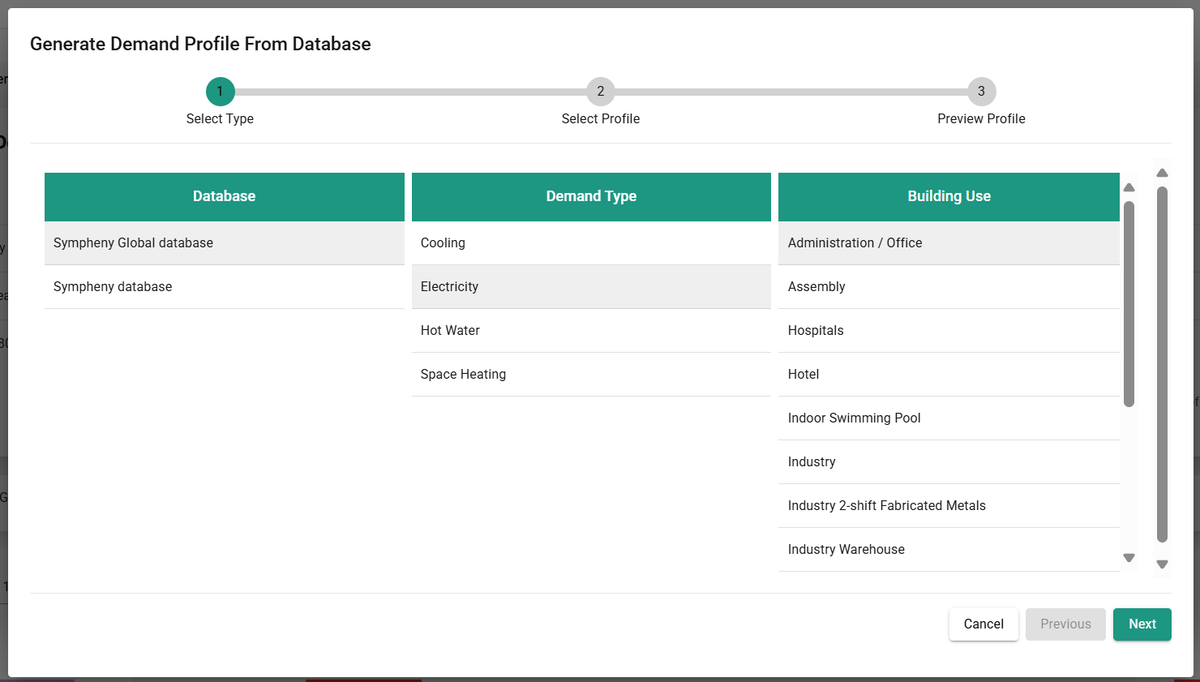 Select Type step of the Generate profile dialog