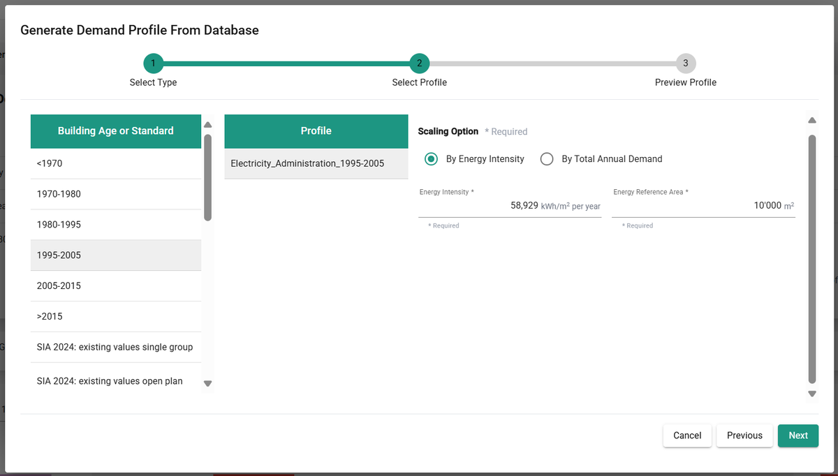 Select Profile step of the Generate profile dialog