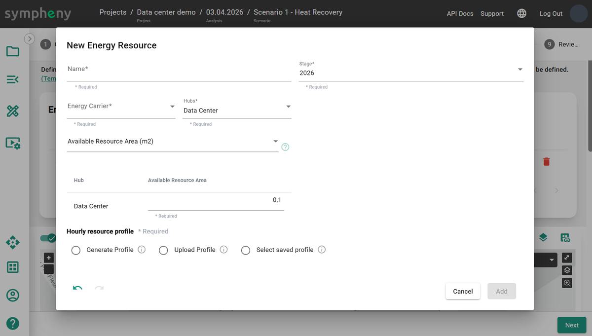 Add new on-site resource dialog