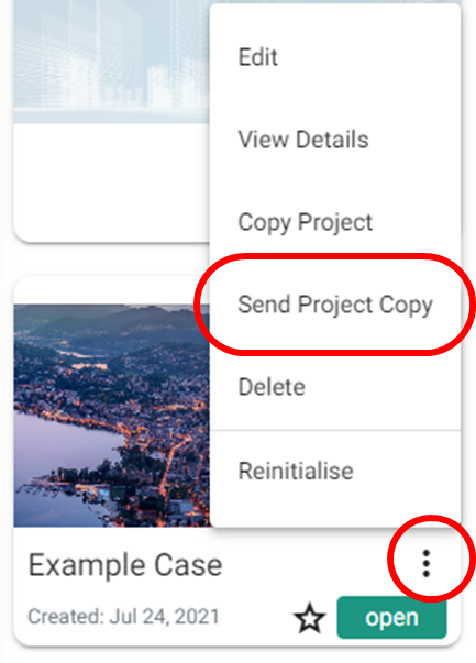 Sharing a project via the three-dot options menu